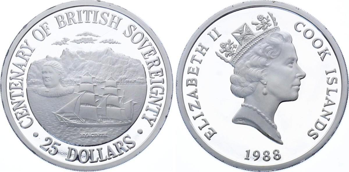 1988 Cook Island Centenary of British Sovereignty Silver Proof $25 Coin