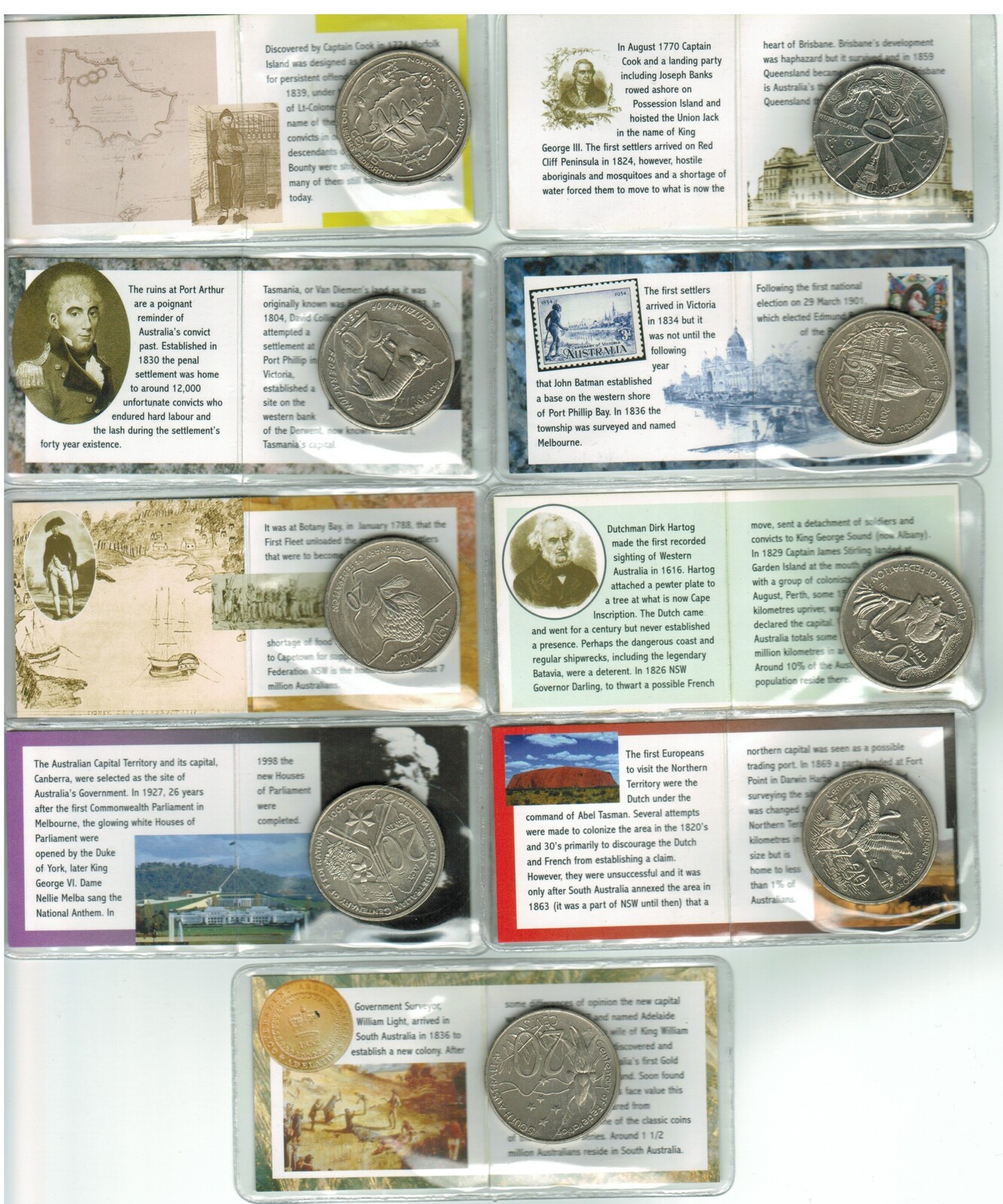 2001 20c Centenary of Federation 9 Coin Set