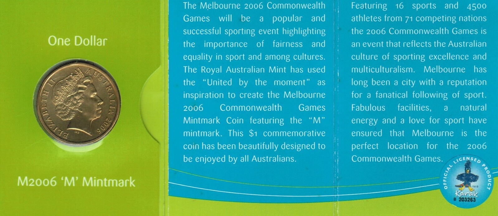 2006 $1 XVII Commonwealth Games "M" Mintmark