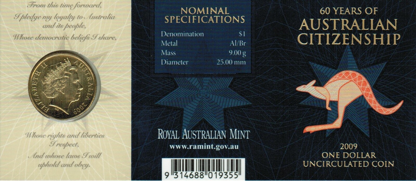 2009 $1 60 Years of Australian Citizenship Mintmark