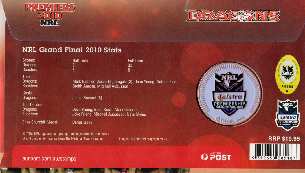 2010 NRL Premiers St George Dragons Limited Edition Medallion Cover