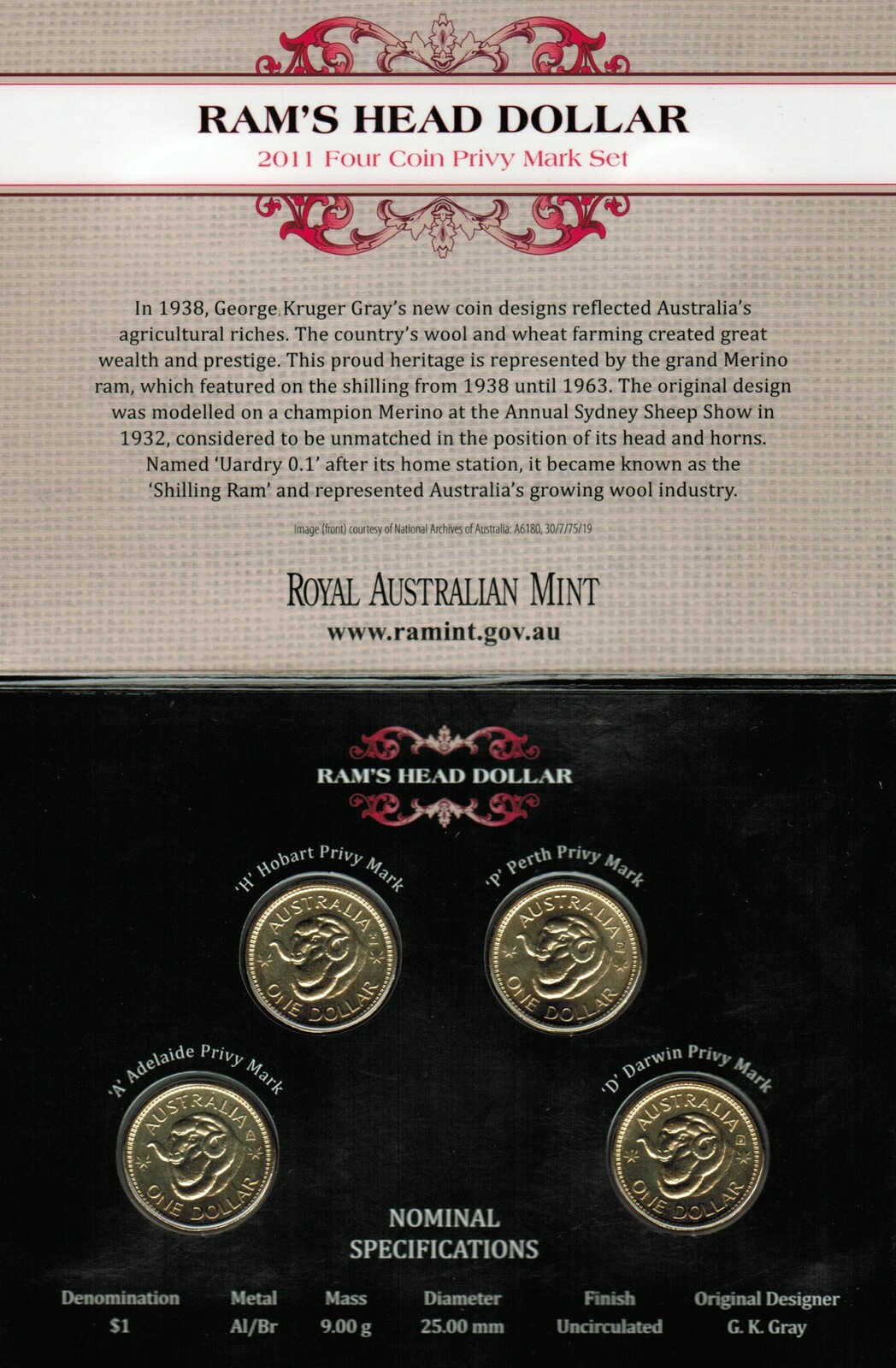 2011 Ram's Head Dollar Four Coin Privy Mark Set