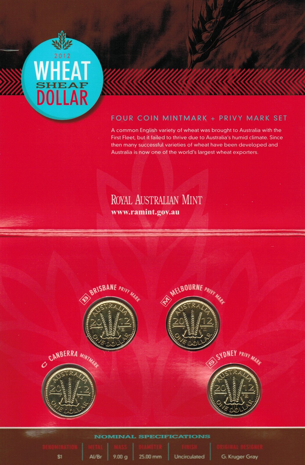 2012 - Wheat Sheaf Dollar 4X $1 Mintmark Privy Mark Set