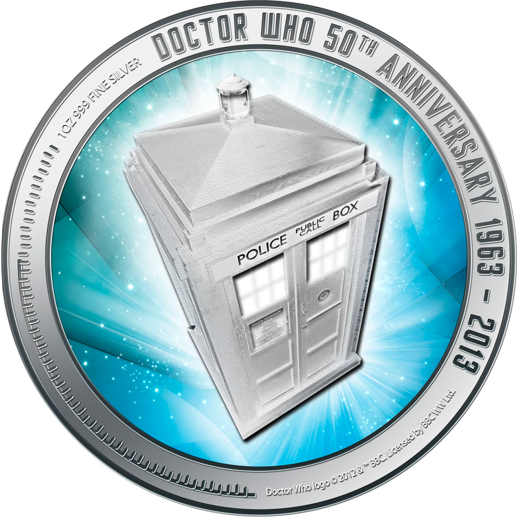 2013 1oz Doctor Who - Silver Proof Coin in Tardis Display (Toned)