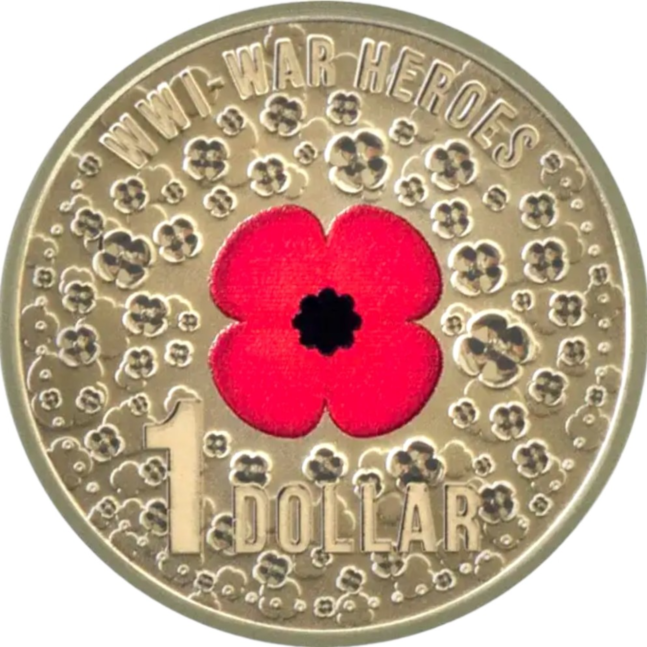 2015 $1 WWI War Heroes Red Poppy coin on card