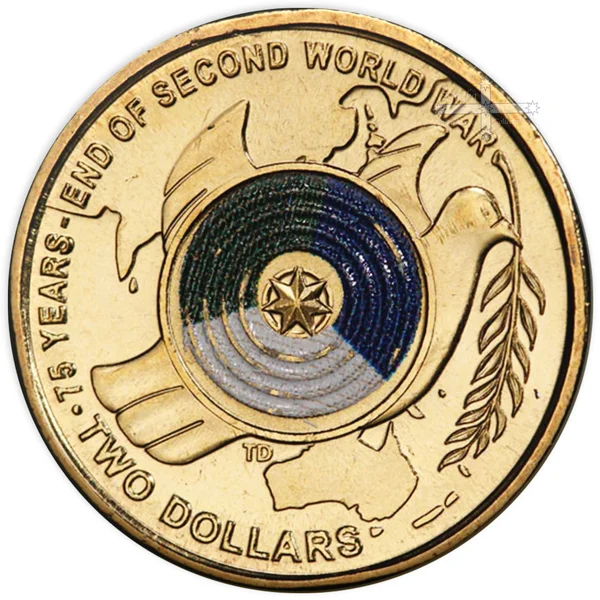 2020 $2 End of the Second World War - Coloured UNC Single Coin in 2x2