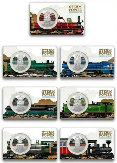 2022 50c Australian Steam Trains - Complete Set of 7x 50c Collector Cards in Folder