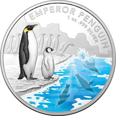 2023 1oz Silver - Australian Antarctic Territory Emperor Penguin Coloured Coin in Box