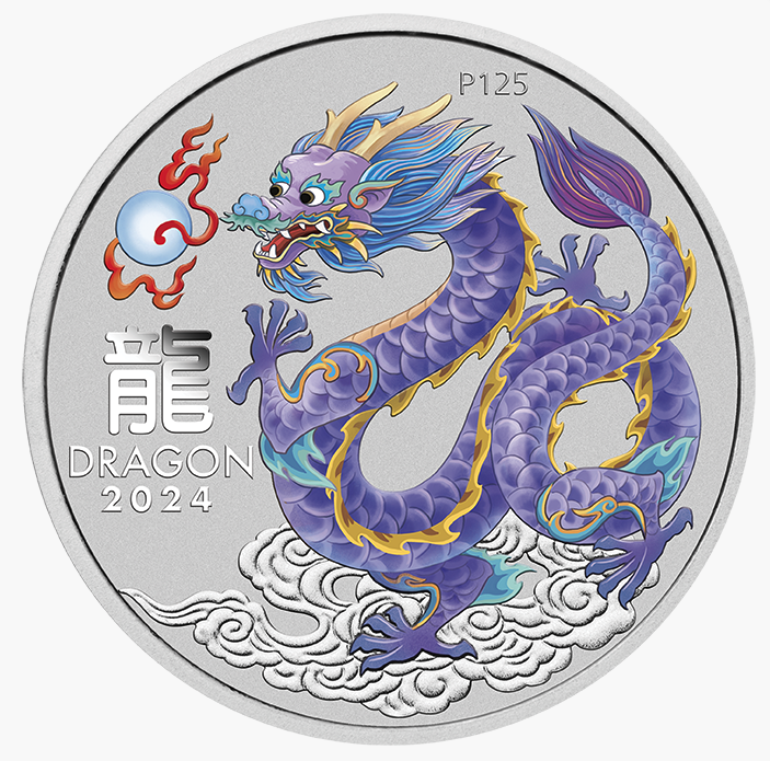 2024 Australian Lunar Series III Year of the Dragon 1oz Silver Lilac Coin 