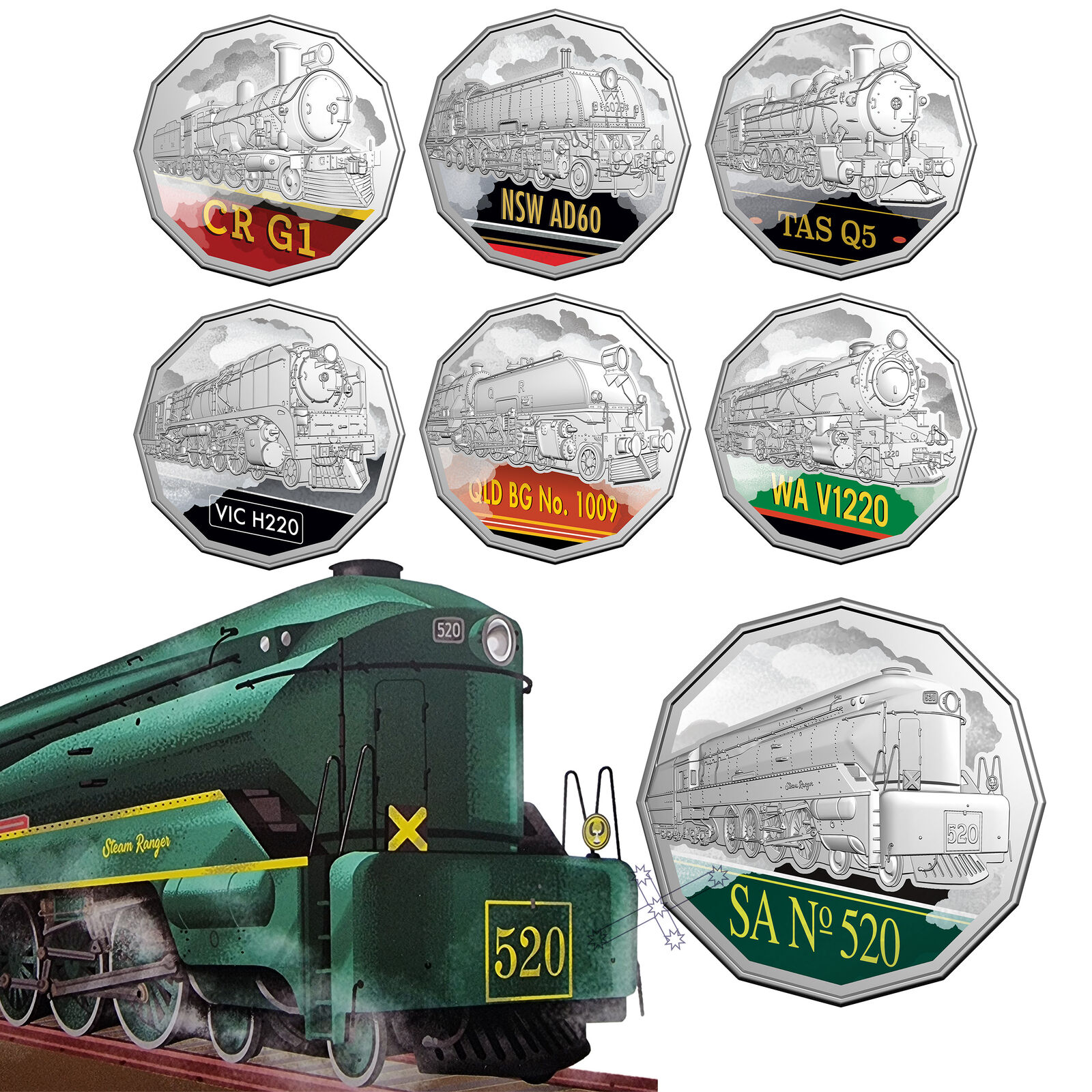2025 50c Steam Giants - Seven-Coin 50c Collection
