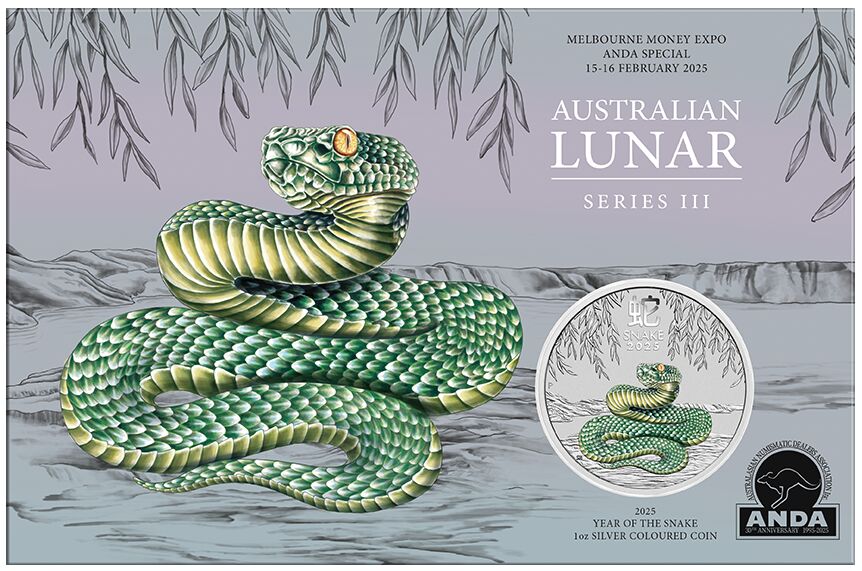 2025 ANDA Australian Lunar Series III Year of the Snake 1oz Silver Coloured Coin