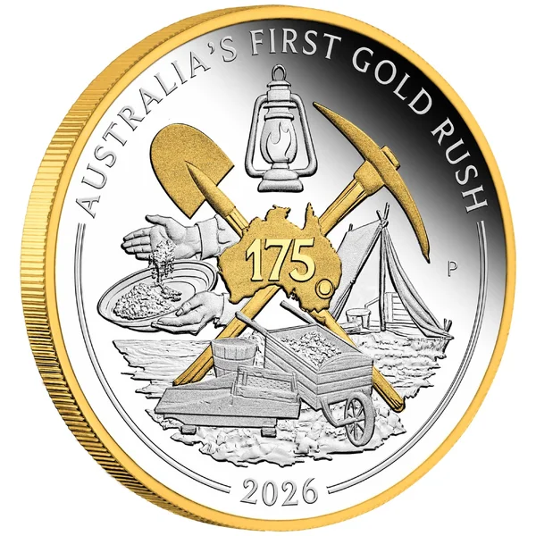 2026 1oz Australia's First Gold Rush Silver Proof Gilded Coin