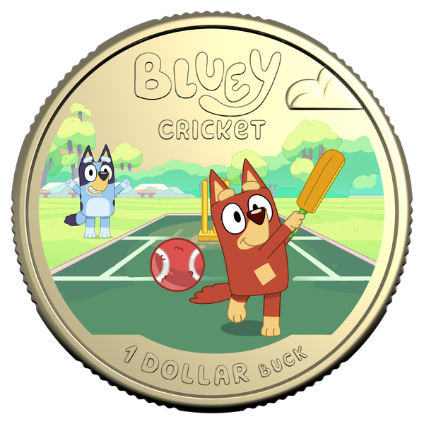 2027 $1 Bluey - Rusty Cricket Coloured Uncirculated Coin in Card