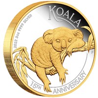 2022 3oz Australian Koala 15th Anniversary Silver Proof Gilded Coin