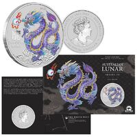 2024 ANDA Australian Lunar Series III Year of the Dragon 1oz Silver Lilac Coin 