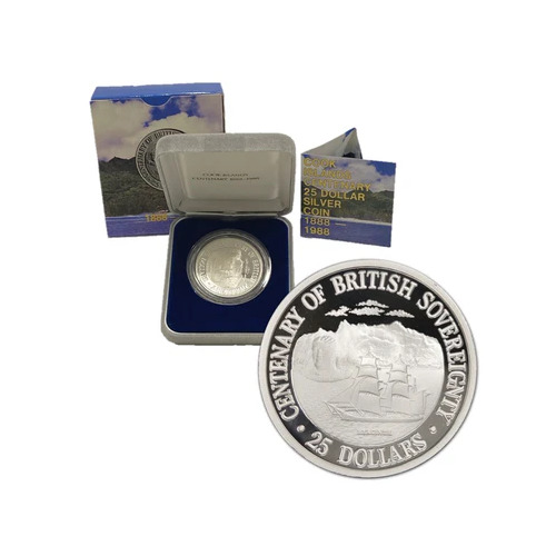 1988 Cook Island Centenary of British Sovereignty Silver Proof $25 Coin