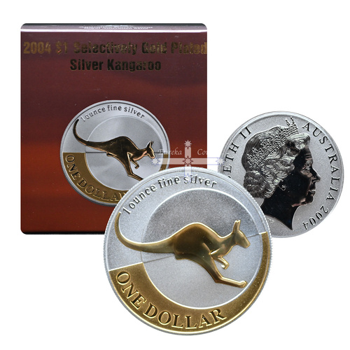 2004 1oz Kangaroo Selectively Gold Plated Silver Proof