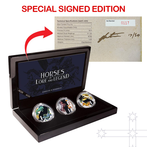 2014 Horses of Lore and Legend 1oz Silver Proof Three-Coin Set Special Signed Edition