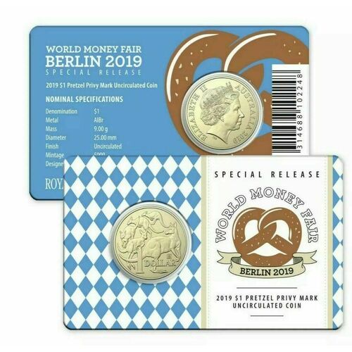 2019 $1 World Money Fair Berlin "Pretzel" Privy Mark