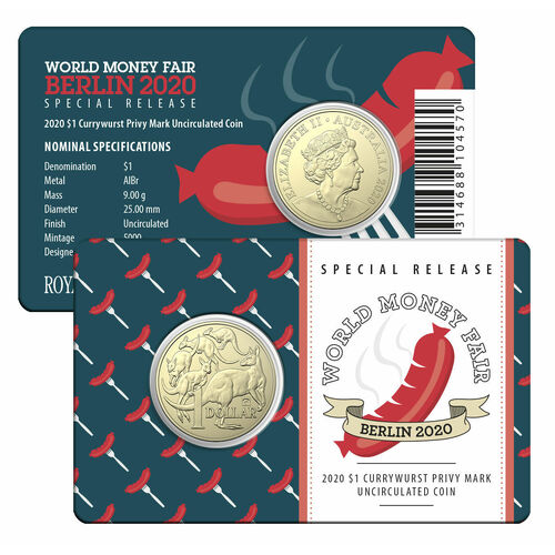 2020 $1 World Money Fair Berlin "CurryWurst" Privy Mark