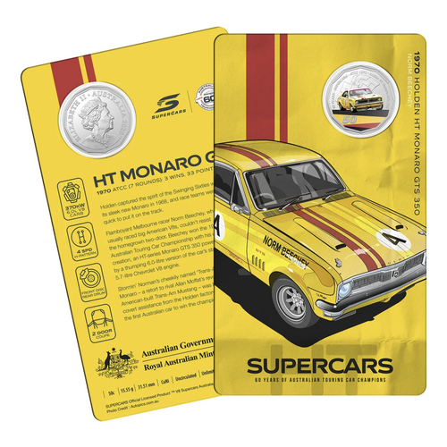 2020 50c 60 Years of Supercars - 1970 Holden HT Monaro GTS 350 - Norm Beechy