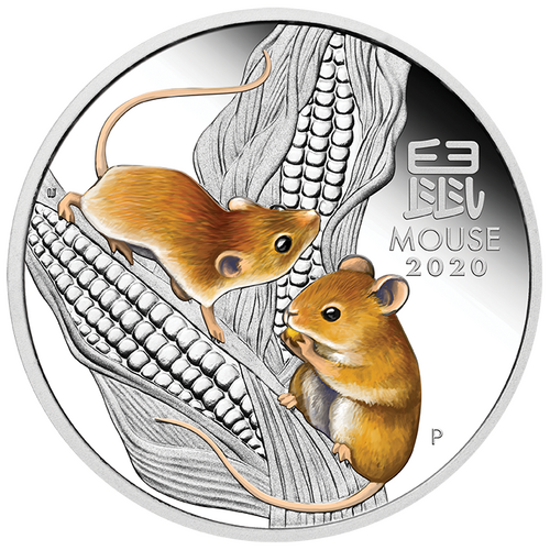 2020 1oz Year of the Mouse Silver Proof Coloured Coin