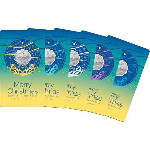 2021 50c Merry Christmas - Summer in Australia Decorations (set of 5)