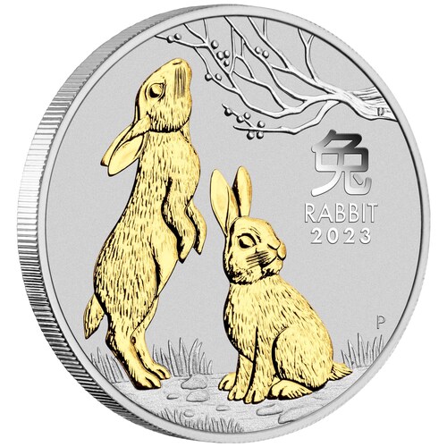 2023 1oz Silver Lunar Series III Year of the Rabbit Gilded Coin