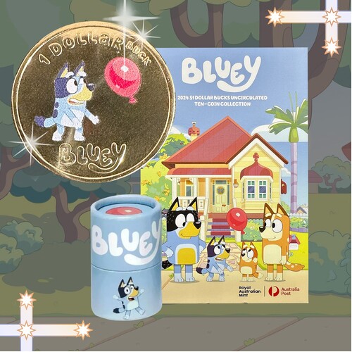 2024 $1 Bluey Coin Set in Folder Including Coloured Coin